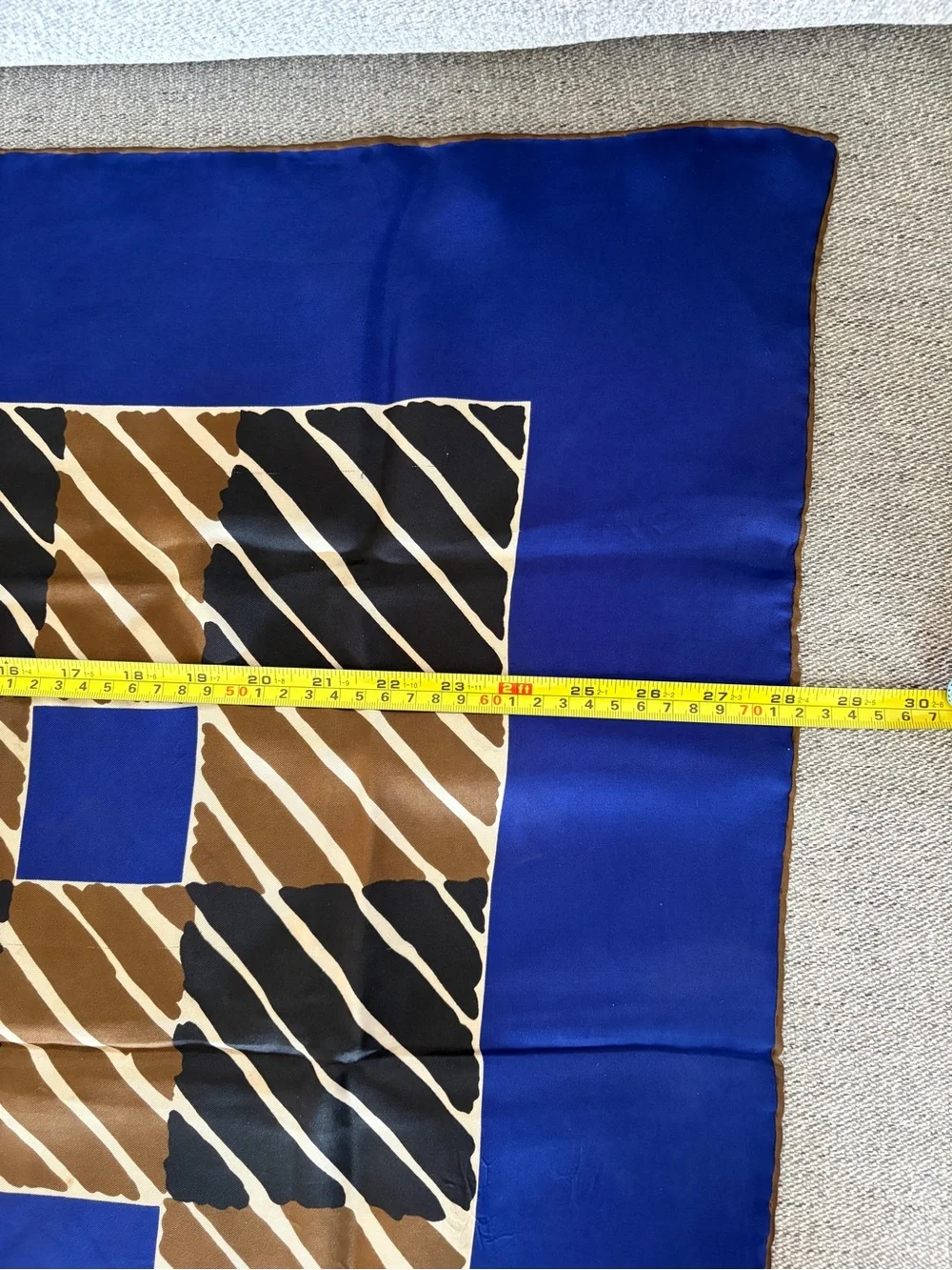 Vintage Schiaparelli Silk Scarf in Royal Blue, Black and Brown